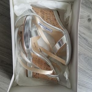 NEW Jimmy Choo Silver Platform wedge Ankle Strap